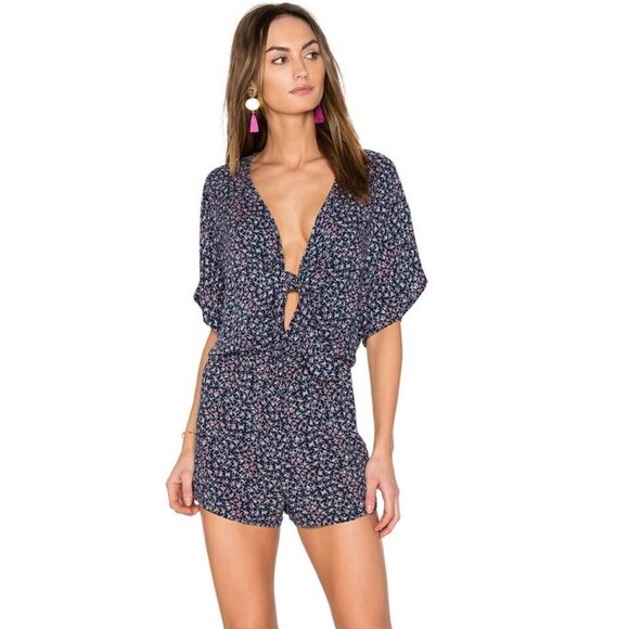 Rails Minka Navy Blue & Pink Short Sleeve V-neck Front Key-hole & Tie Romper M - Picture 2 of 16